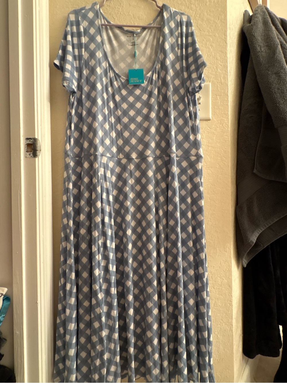 Posh Peanut BAMBOO MATERIAL Blue and White Gingham Maxi Dress BRAND NEW!! 3XL